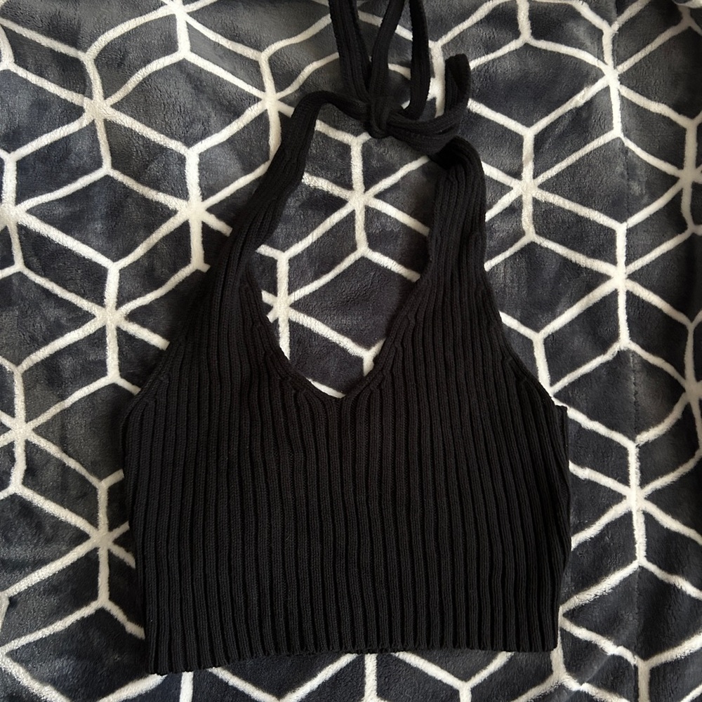 Small LA hearts, black knit halter top